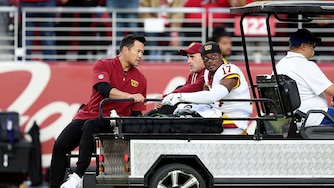 Washington Commanders wide receiver Terry McLaurin is carted off the field after suffering a knee injury against the San Francisco 49ers.