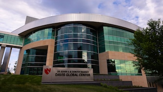 Nebraska Medicine's Davis Global Center is seen on Sunday, May 10, 2026 in Omaha, Neb. where American passengers from the hantavirus-stricken cruise ship will quarantine.