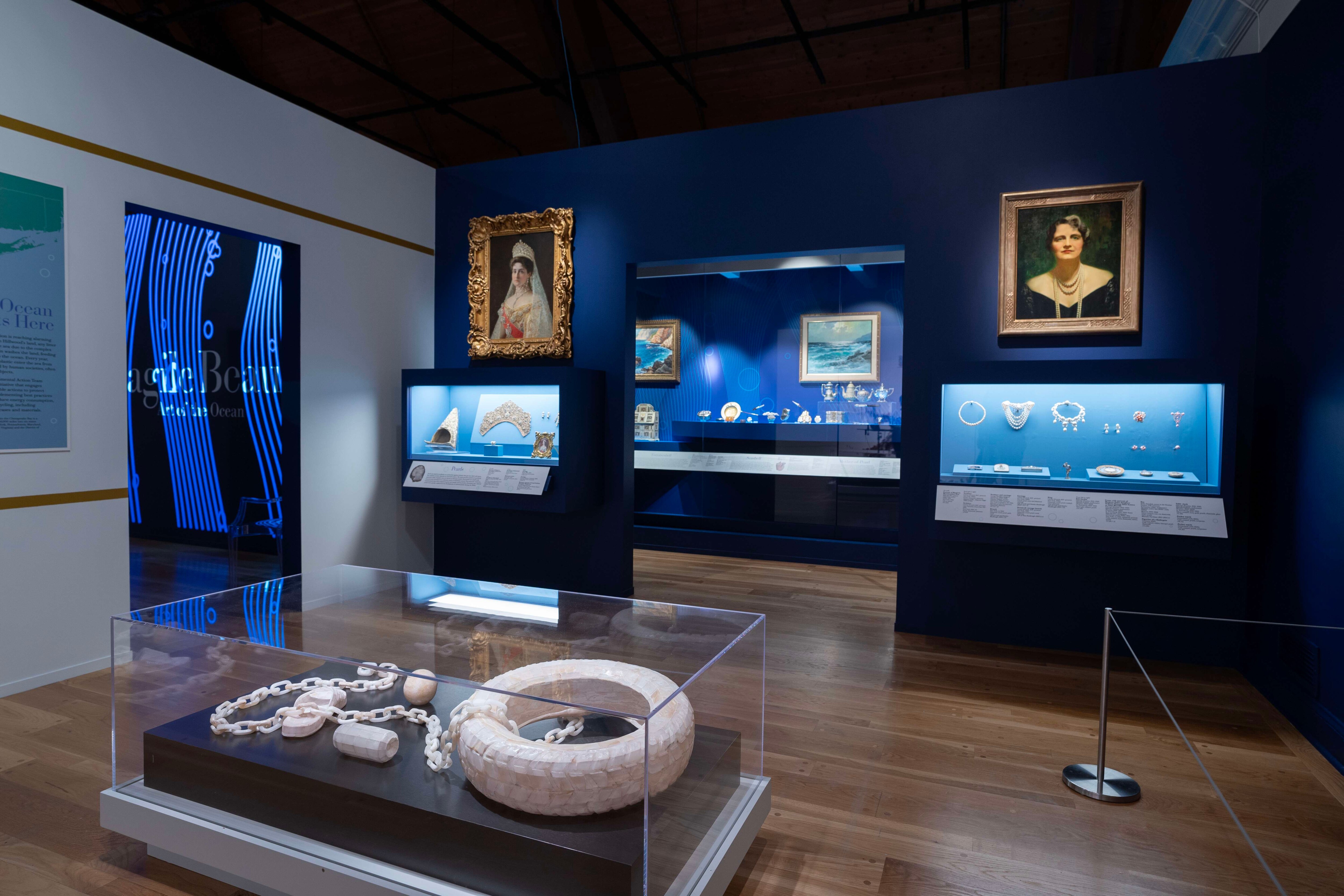 An installation view of Hillwood Estate, Museum & Gardens' "Fragile Beauty: Art of the Ocean" show in Washington, D.C.