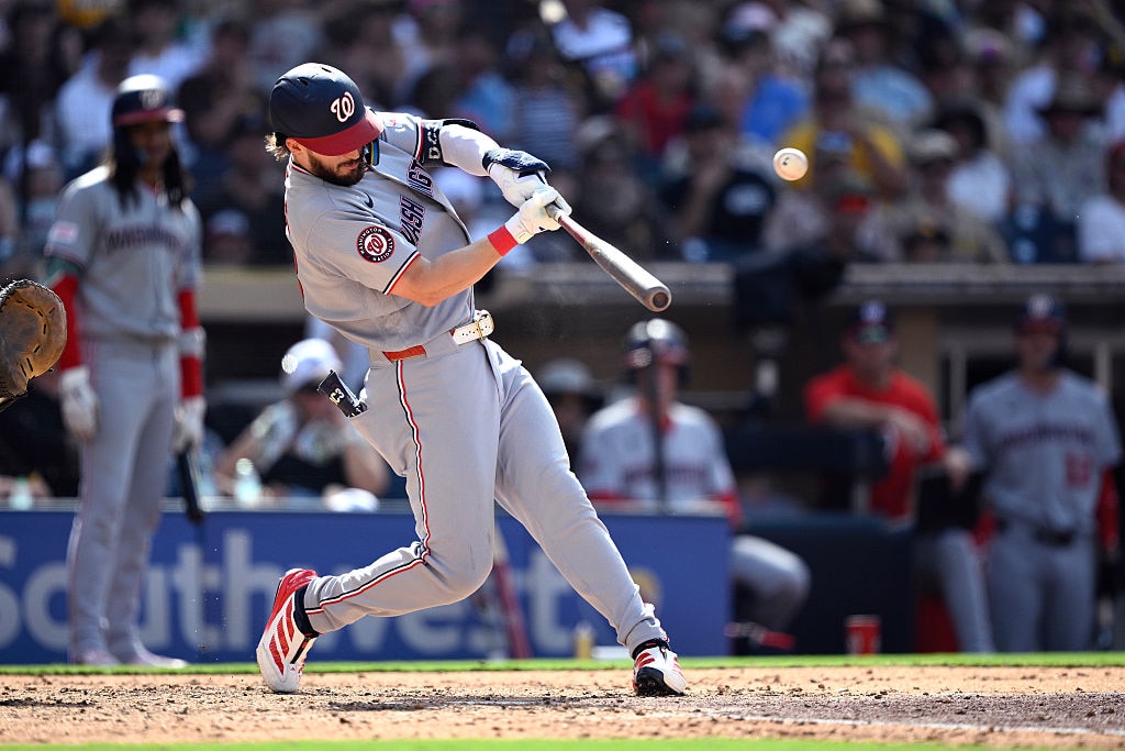Washington Nationals left fielder Dylan Crews hits a two-run home run against the San Diego Padres during the sixth inning on Sept. 7.