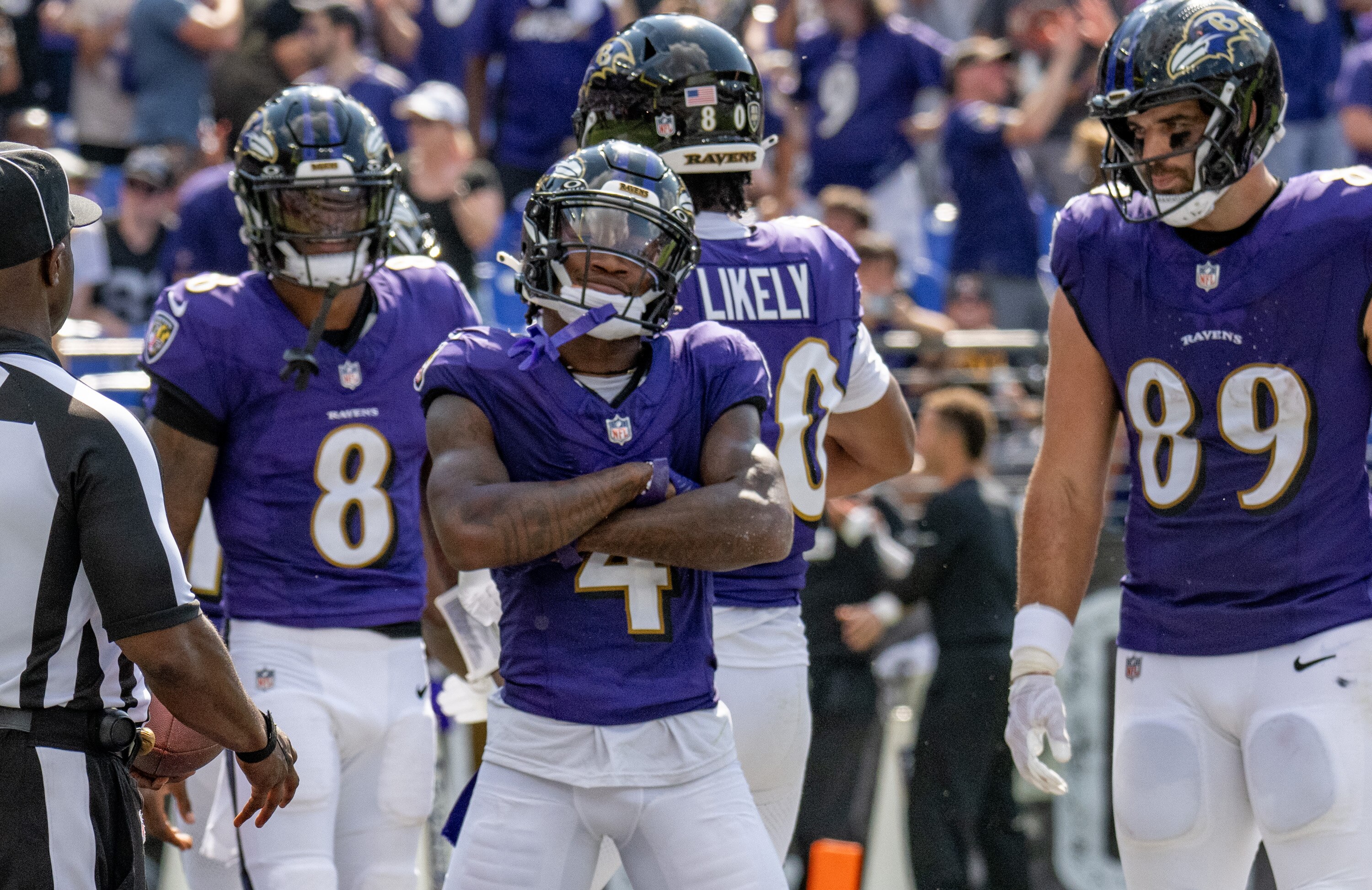 Ravens wide receiver Zay Flowers paid homage to Jacoby Jones, the former Baltimore WR who recently died, after scoring his first touchdown of the year against the Raiders.