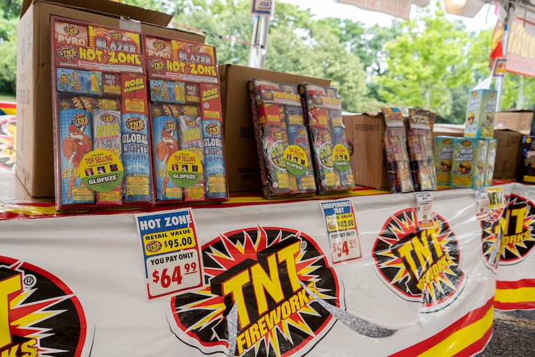 Fireworks prices at a TNT Fireworks stand in a Walmart parking lot in Catonsville, MD.