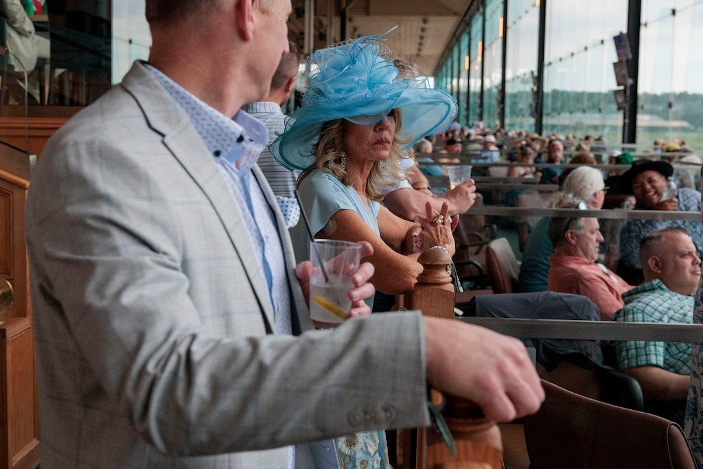 Attendees of Preakness Day hang out at Laurel Park Racetrack on Saturday, May 16, 2026.