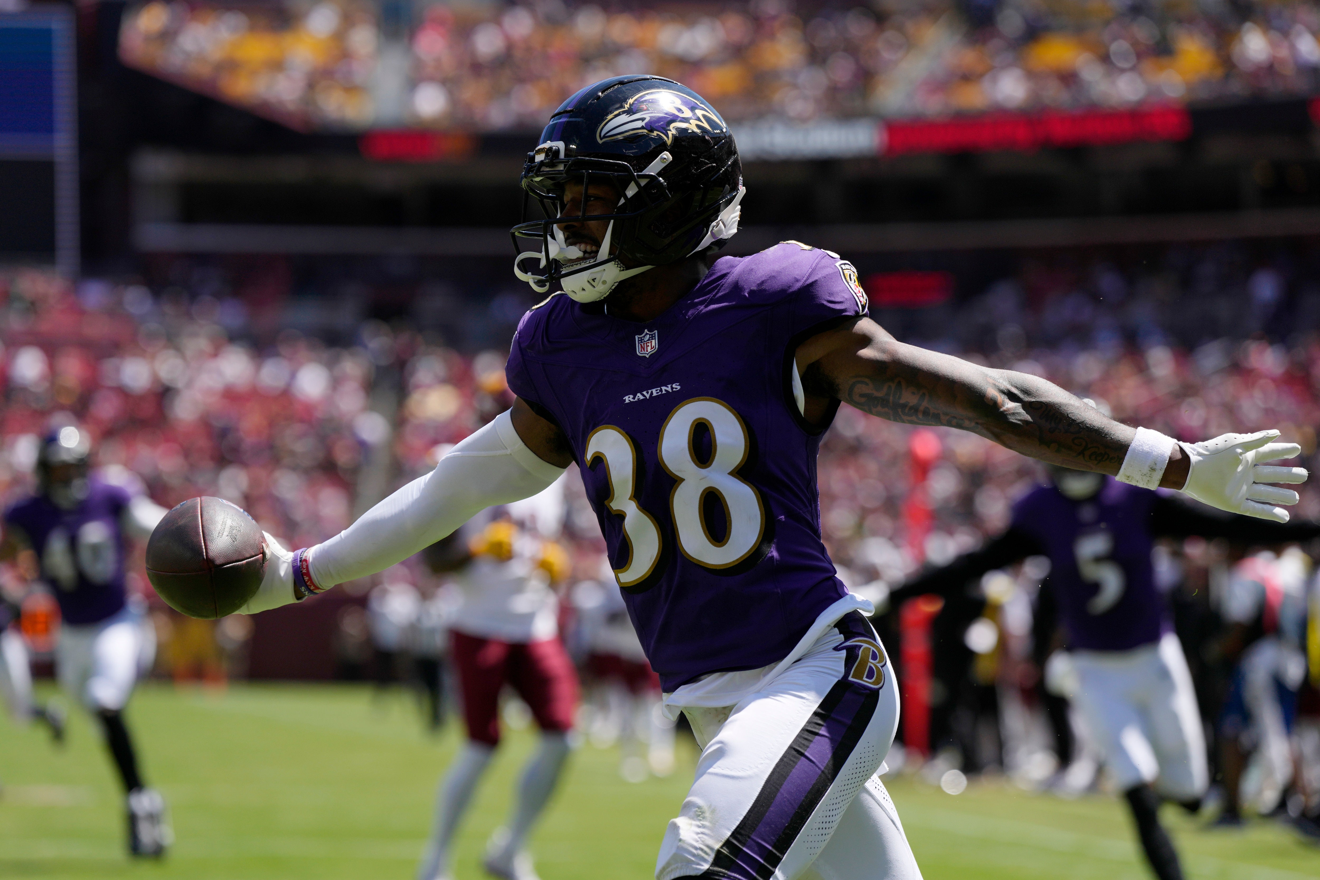 Keyon Martin returns an interception for a touchdown against the Commanders, the latest in a series of big plays during his preseason push.