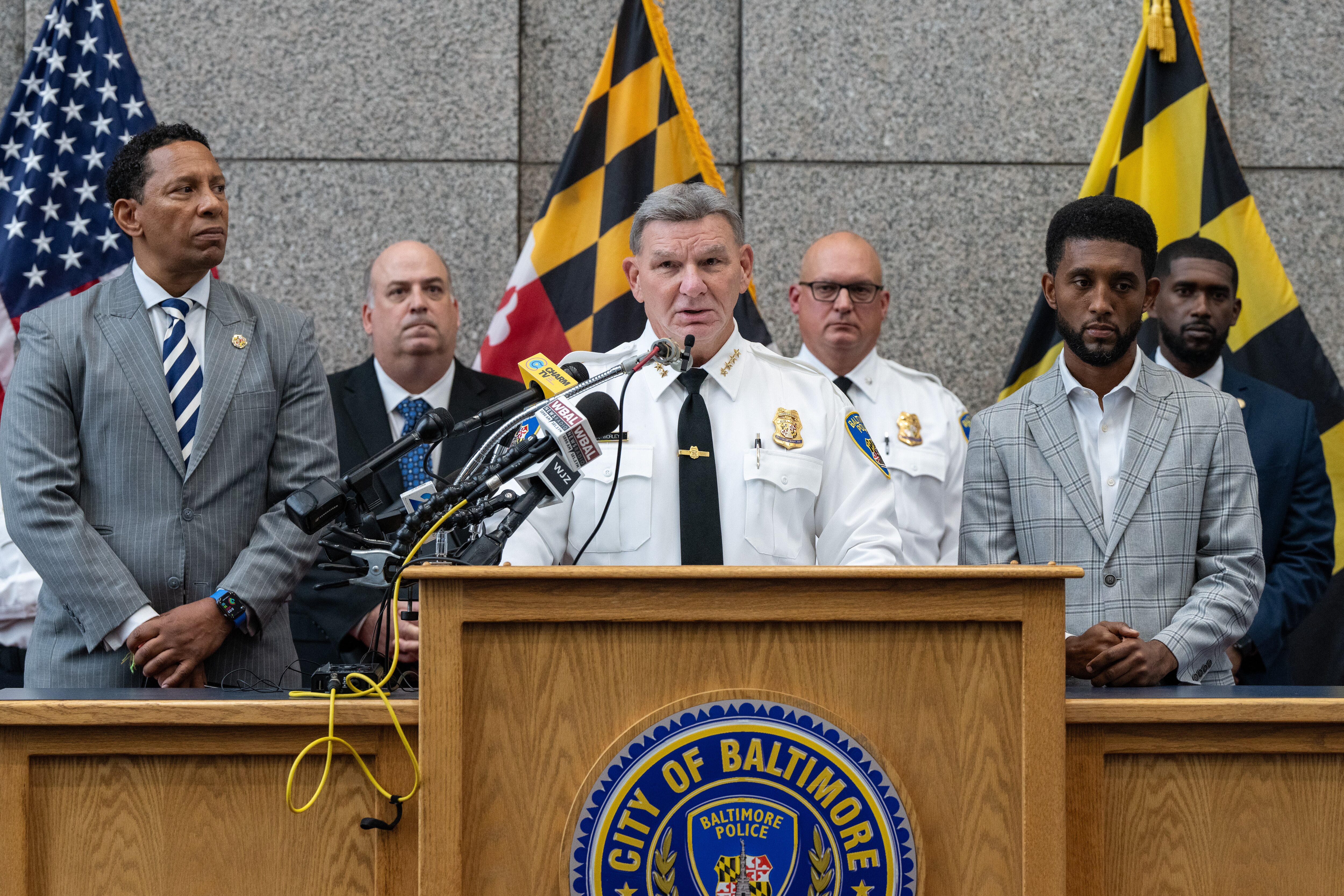 Baltimore Police Commissioner Rich Worley speaks during a press conference about the killing of Pava LaPere at BPD headquarters on Tuesday, Sept. 26, 2023. LaPere, 26, was found slain in her Mount Vernon apartment Monday morning.