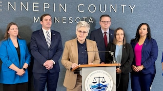 Hennepin County Attorney Mary Moriarty announces charges against an Immigration and Customs Enforcement agent related to a February incident on Thursday, April 16, 2026 in Minneapolis, Minn. (AP photo/Mark Vancleave)