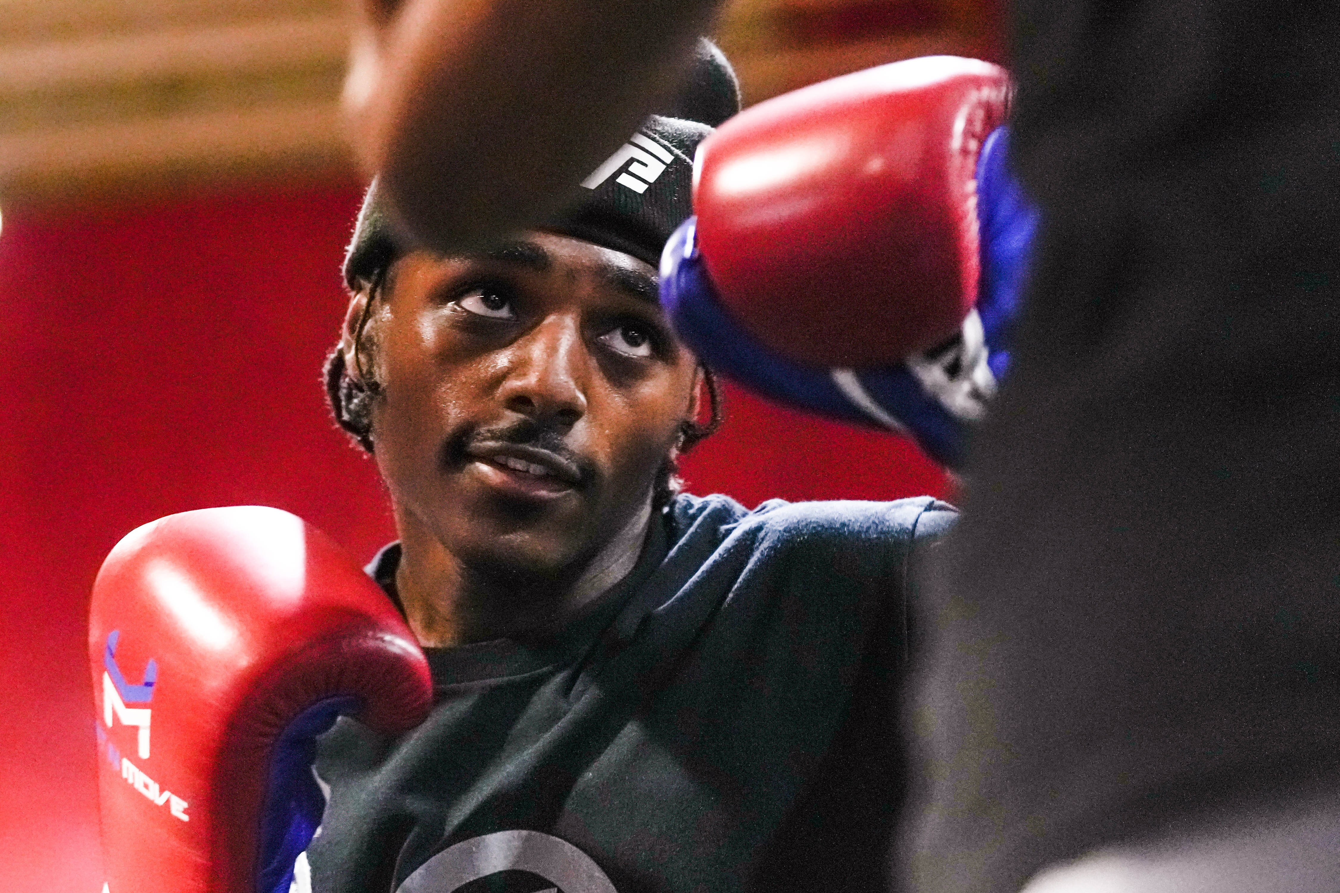 Damari Philson spars with Calvin Ford at Upton Boxing Center on Aug. 2, 2023.