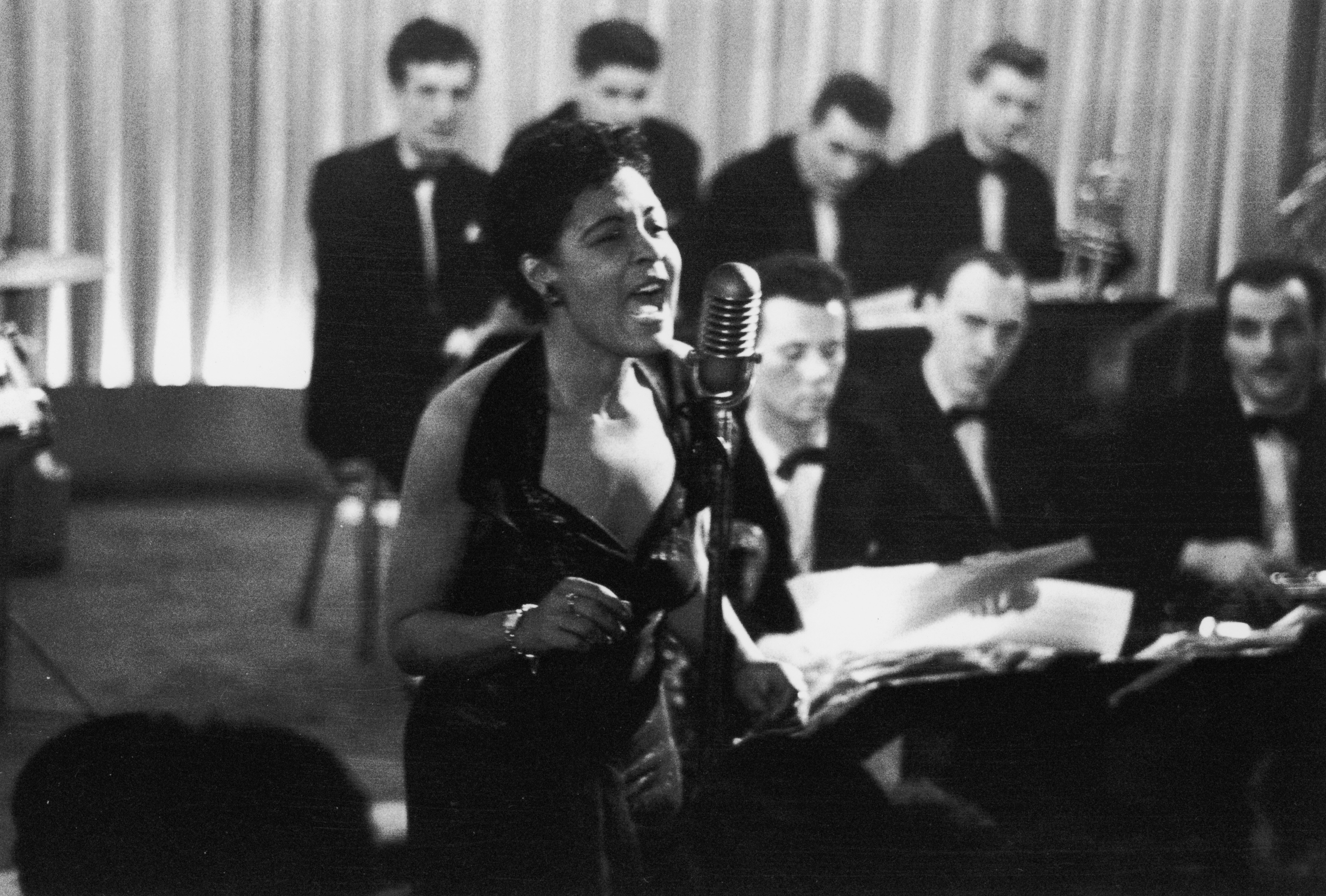 American jazz singer Billie Holiday (1915-1959), also known as “Lady Day,” during a 1954 performance. Picture Post-7380-Billie Holiday-unpub.