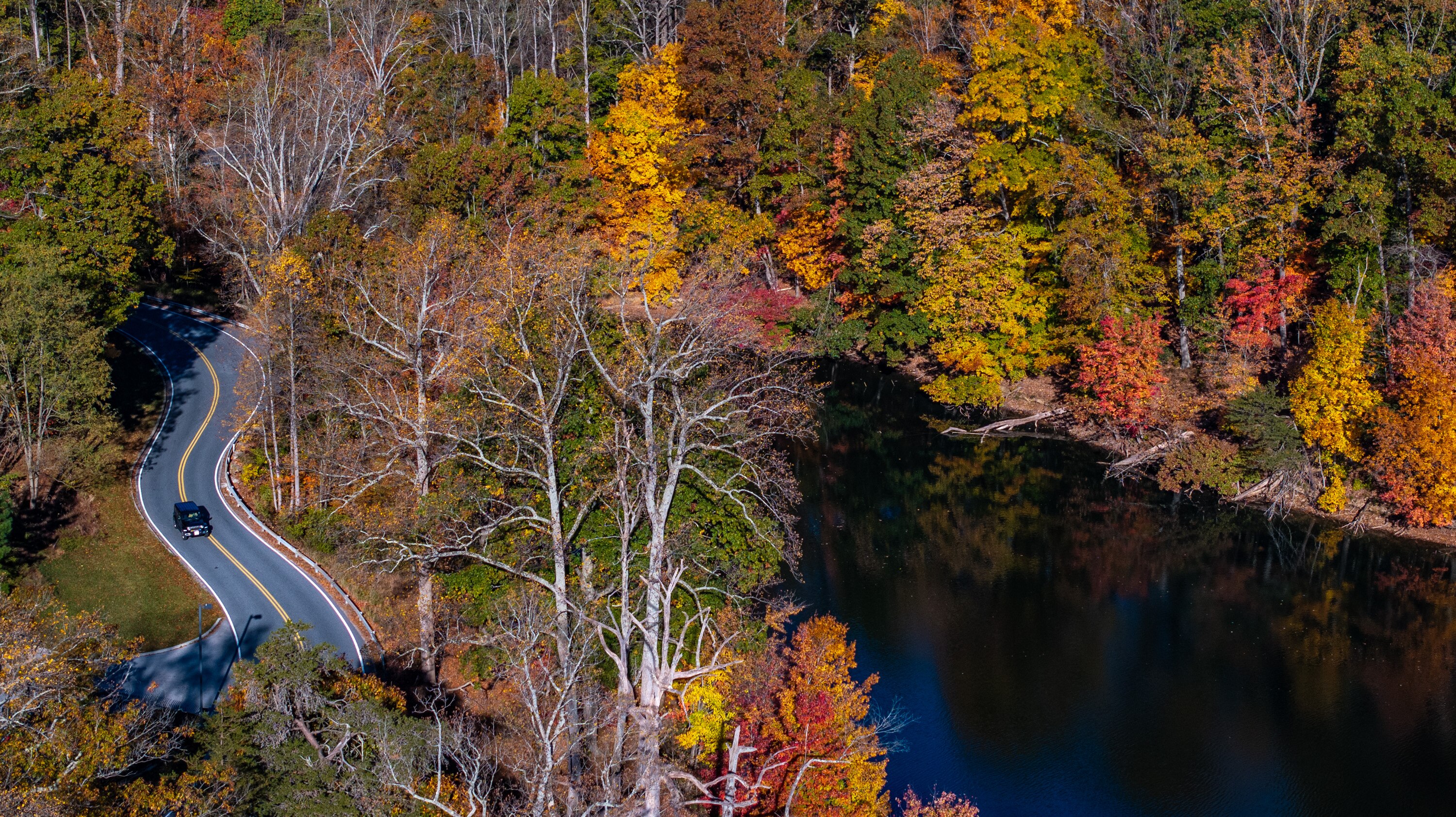 Fall foliage nears peak around the water’s edge at Loch Raven Reservoir.