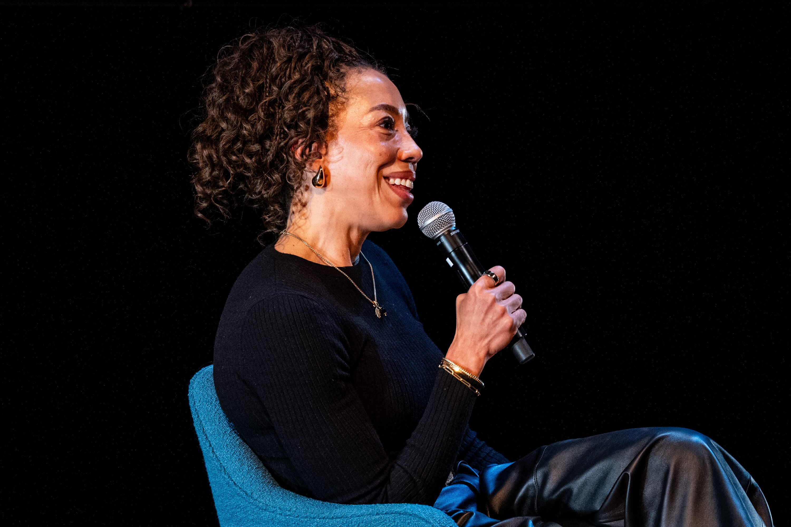 Amy Sherald speaks at the Baltimore Museum of Art on Sunday.