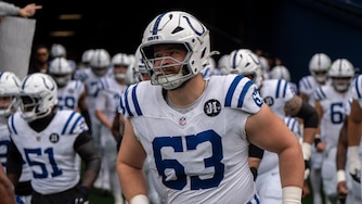 Indianapolis Colts center Danny Pinter runs on to the field before a game against the Seattle Seahawks on Dec. 14, 2025.