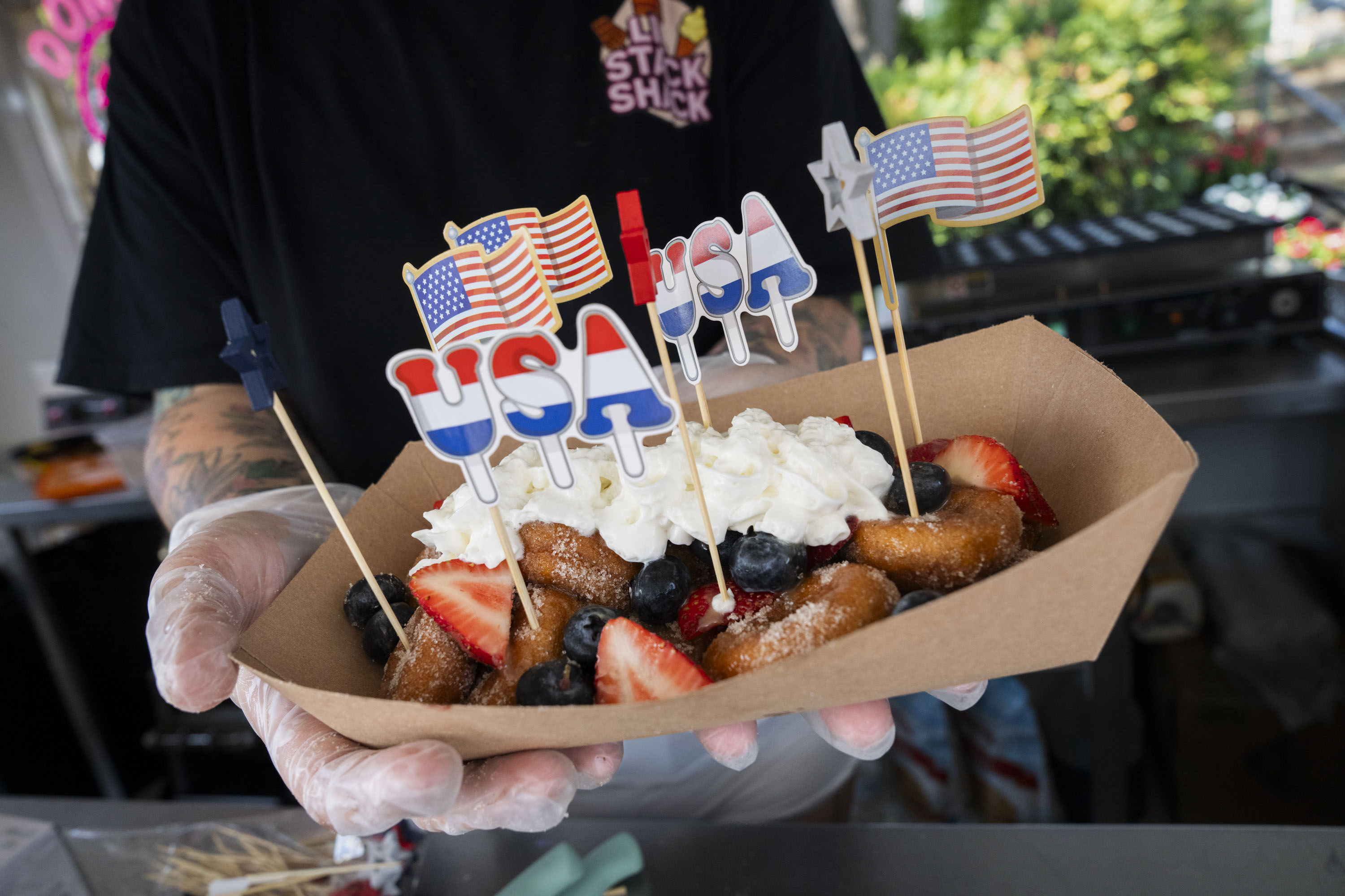 Sweet Land of Liberty: Fried doughnuts topped with strawberries, blueberries, whipped cream and American-themed decorations make this one of the prettiest new treats at the Maryland State Fair.