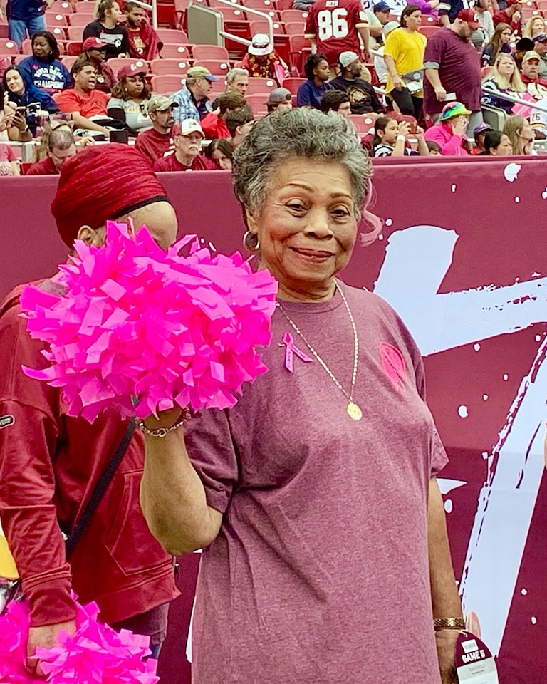 Patricia Alsobrooks participating in the Commanders Breast Cancer Awareness Walk.