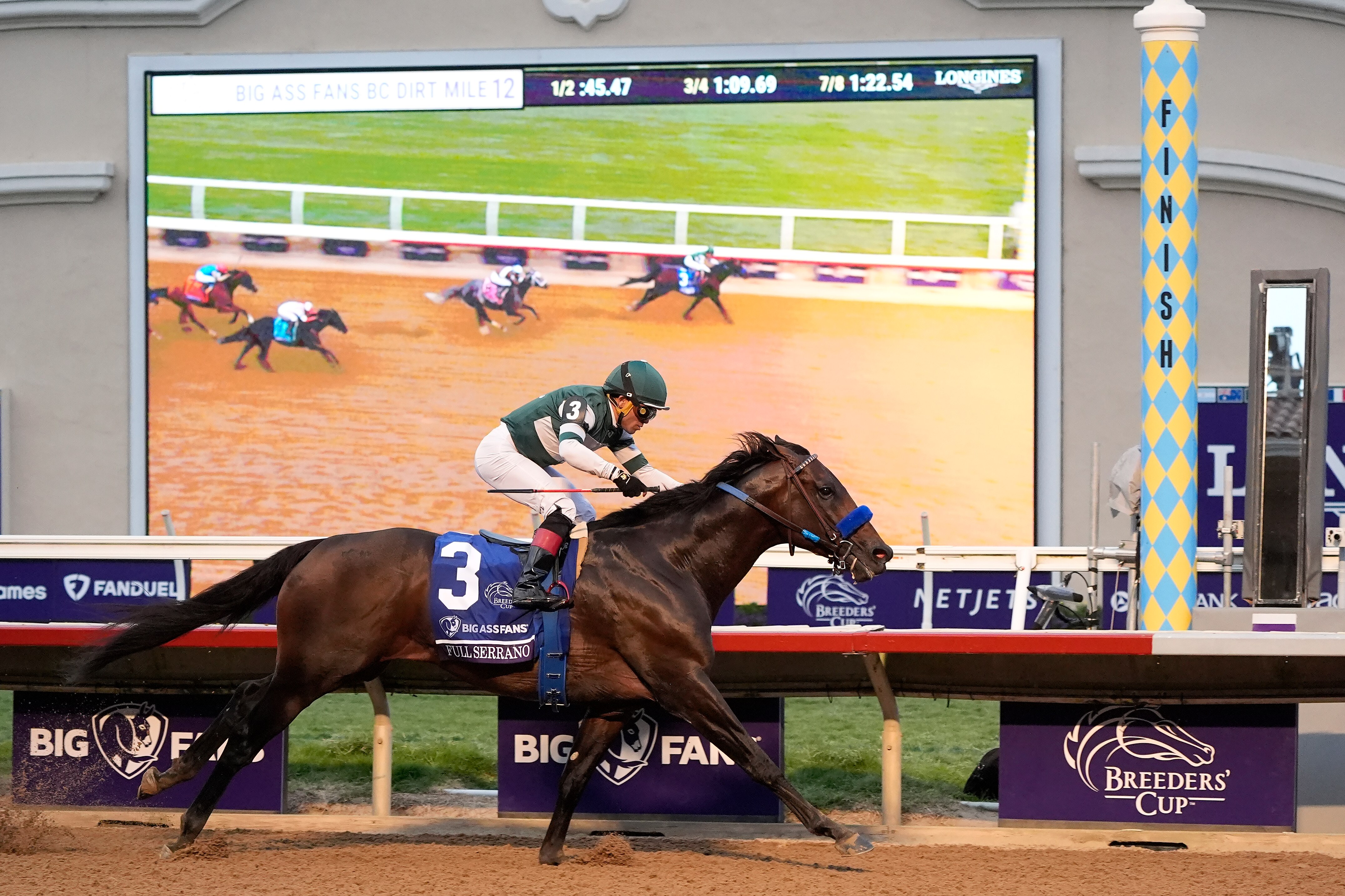Joel Rosario rides Full Serrano to victory in the Breeders’ Cup Dirt Mile on Saturday in Del Mar, Calif.