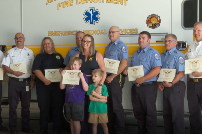 The family of a 7-year-old boy who nearly died after choking on a piece of meat reunited Monday with the first responders who helped save his life last month in Anne Arundel County.
