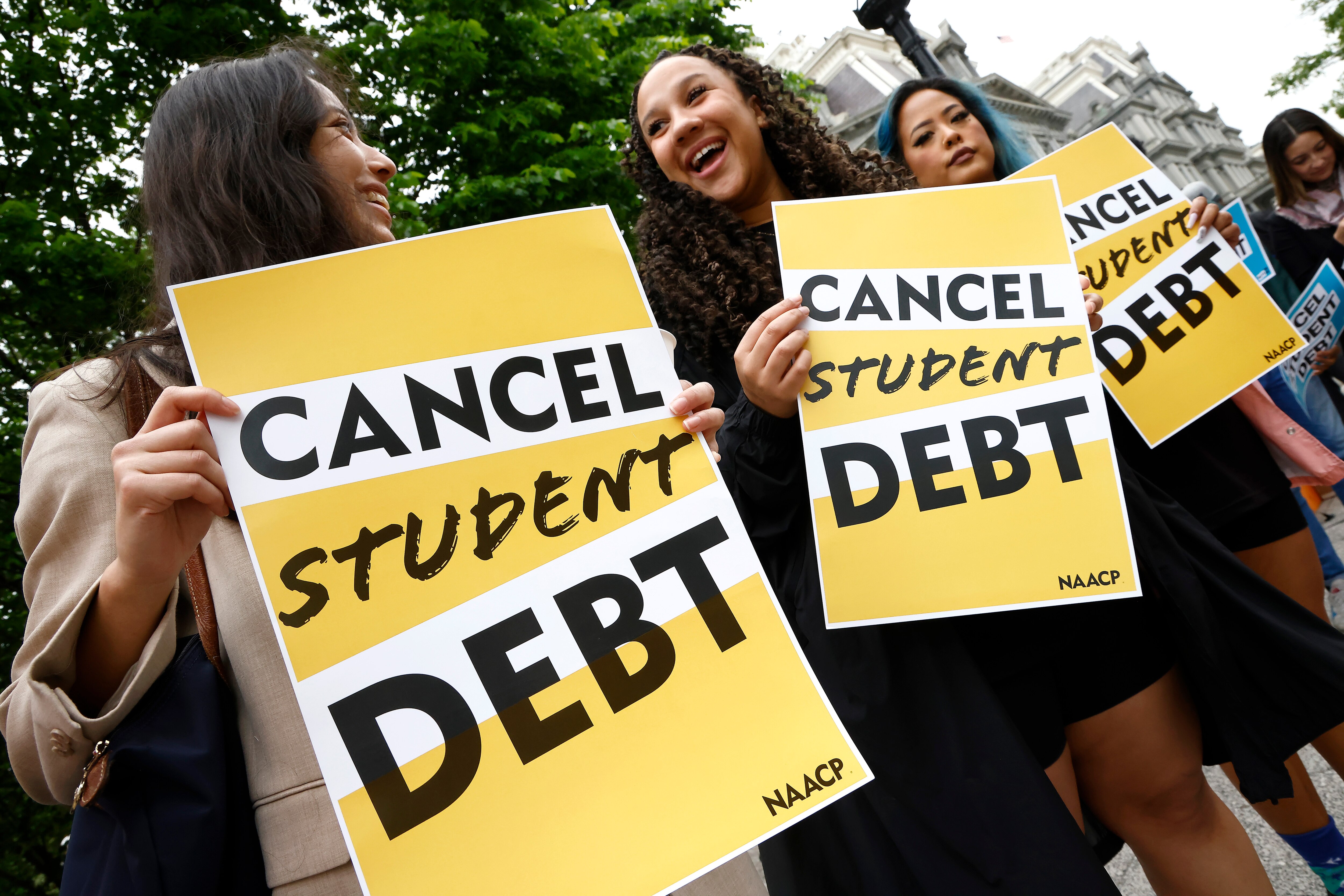 WASHINGTON, DC - MAY 12: Student loan borrowers gather near The White House to tell President Biden to cancel student debt on May 12, 2020 in Washington, DC.