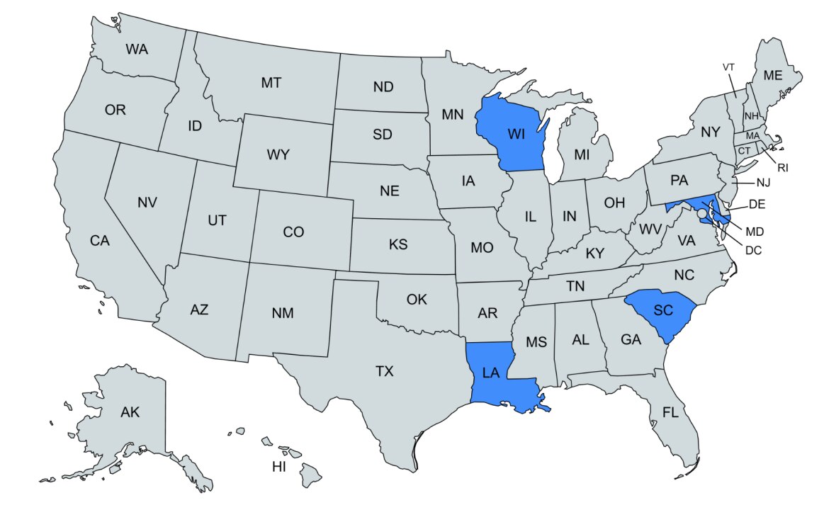 A graphic from the Human Rights for Kids report shows the four states with the highest rates of prisoners convicted as children, including Wisconsin, Maryland, South Carolina and Louisiana.