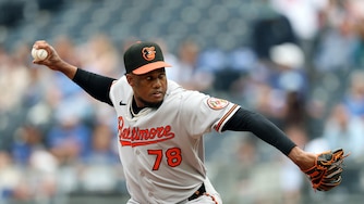 KANSAS CITY, MISSOURI - APRIL 22: Yennier Cano #78 of the Baltimore Orioles pitches during the game against the Kansas City Royals at Kauffman Stadium on April 22, 2026 in Kansas City, Missouri.