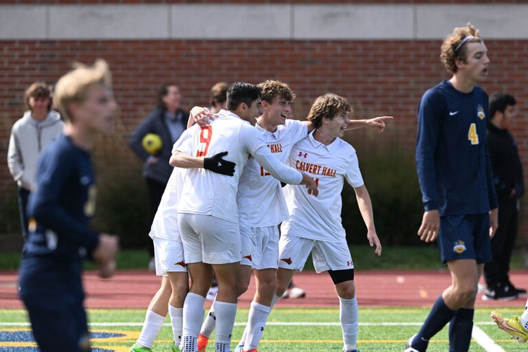 Calvert Hall celebrates a goal during the Cardinals win over St. Ignatius (OH), Saturday afternoon in Cleveland.