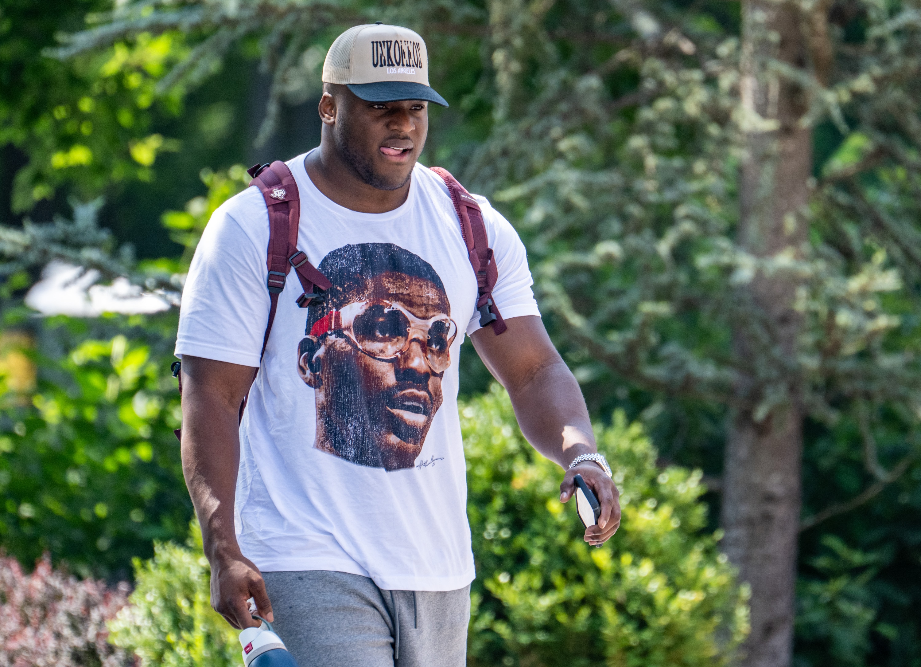 Defensive tackle Nnamdi Madubuike arrives at the Ravens training facility for the first day of training camp.