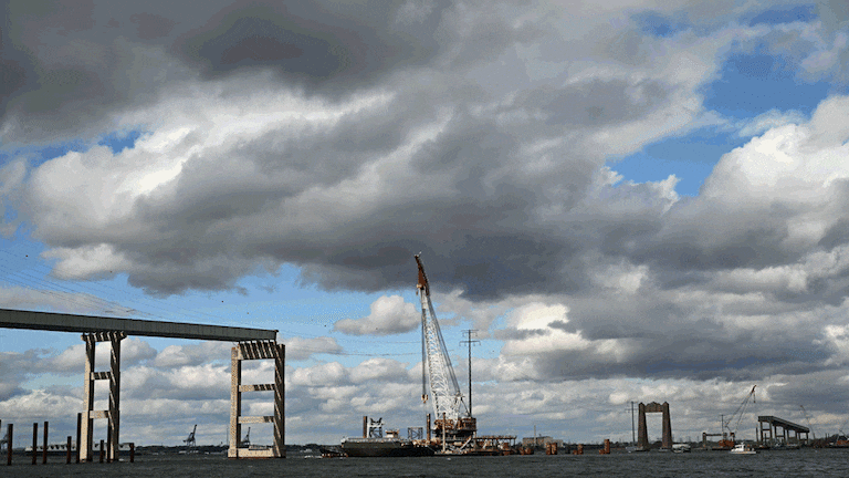 Thursday, March 19, 2026 — Piling work continues at the Francis Scott Key Bridge site, almost two years after the container ship Dali hit the bridge causing a catastrophic collapse.