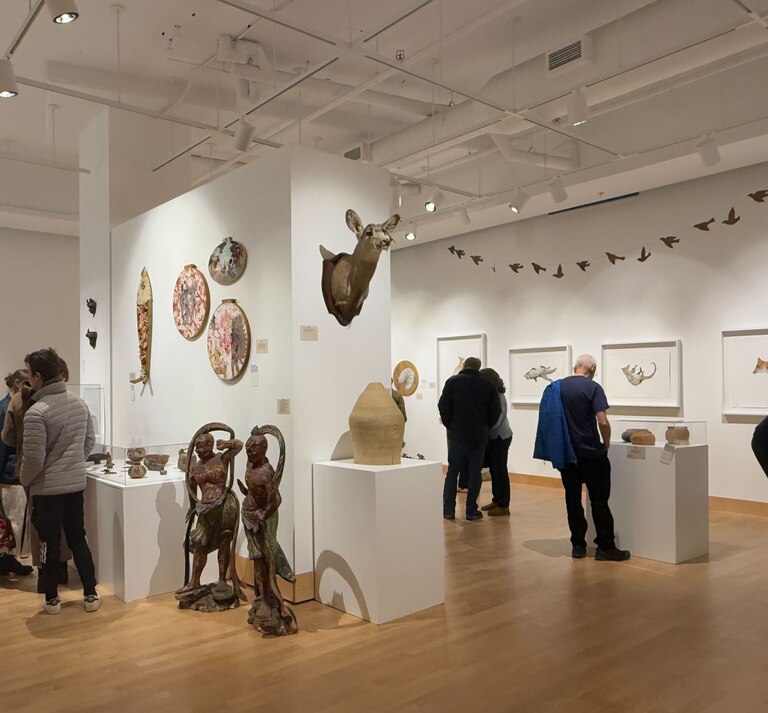 The opening reception for "Reverie&Alchemy: A Cabinet of Curiosity" at Towson University's Center for the Arts Gallery.