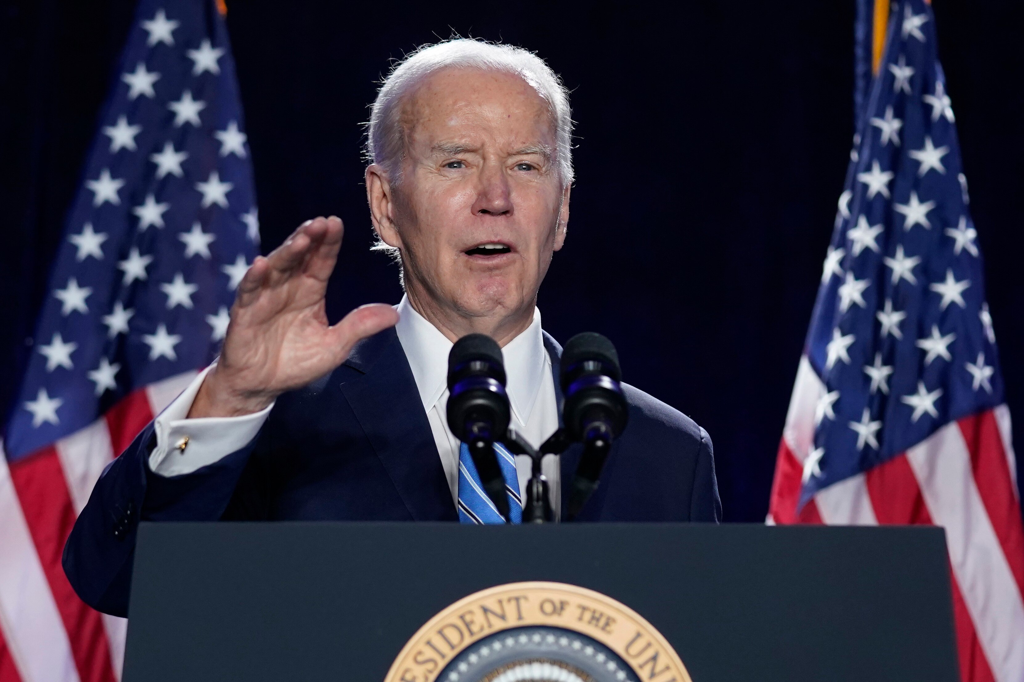 President Joe Biden speaks to the House Democratic Caucus Issues Conference, Wednesday, March 1, 2023, in Baltimore.