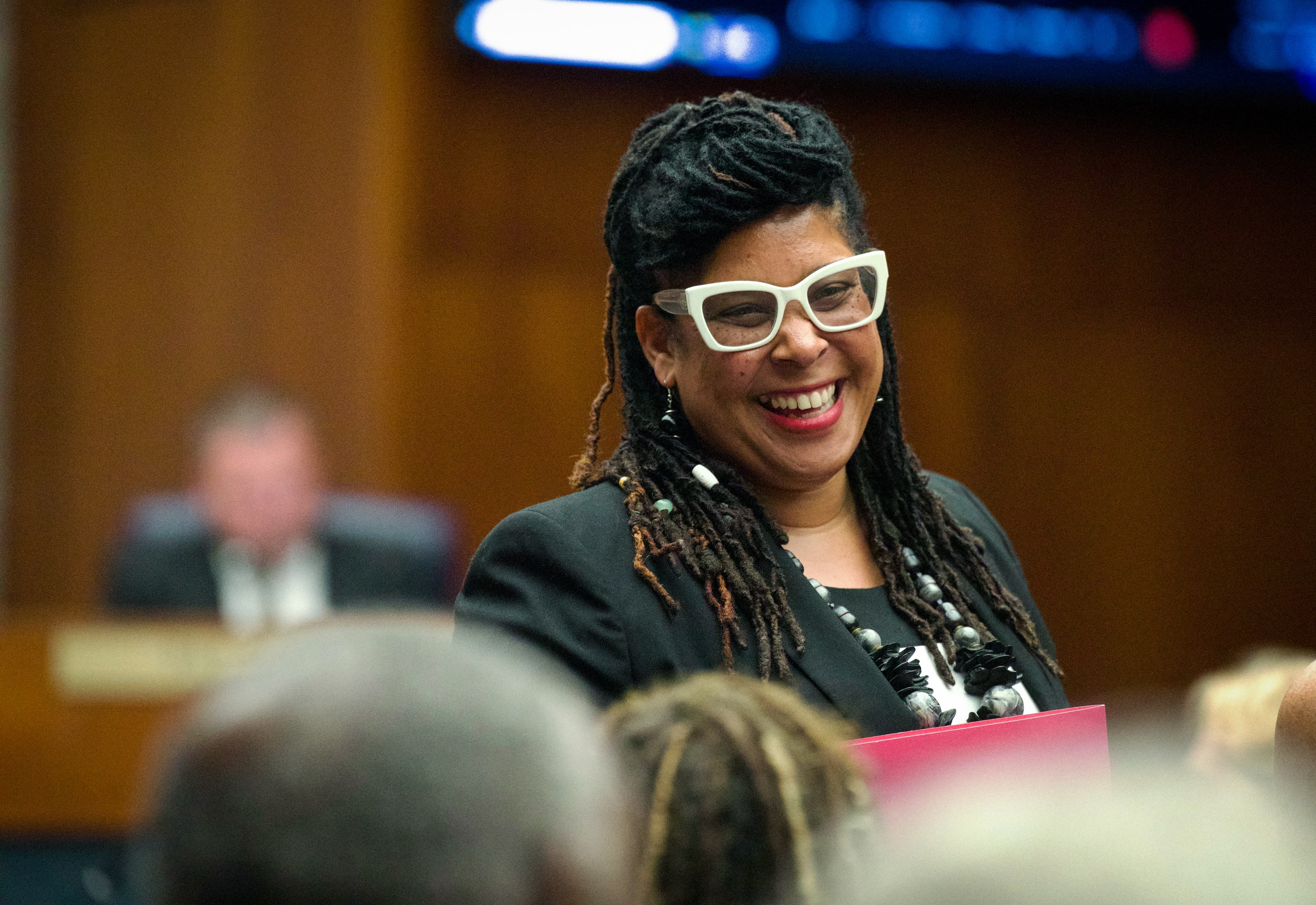 Baltimore County inspector general nominee Khadija Walker attends Tuesday's Baltimore County Council work session.