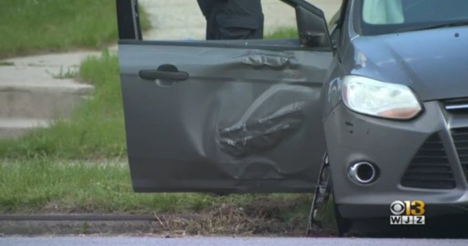 A picture of the car involved in the crash that injured a 9-year-old girl and her adult brother.