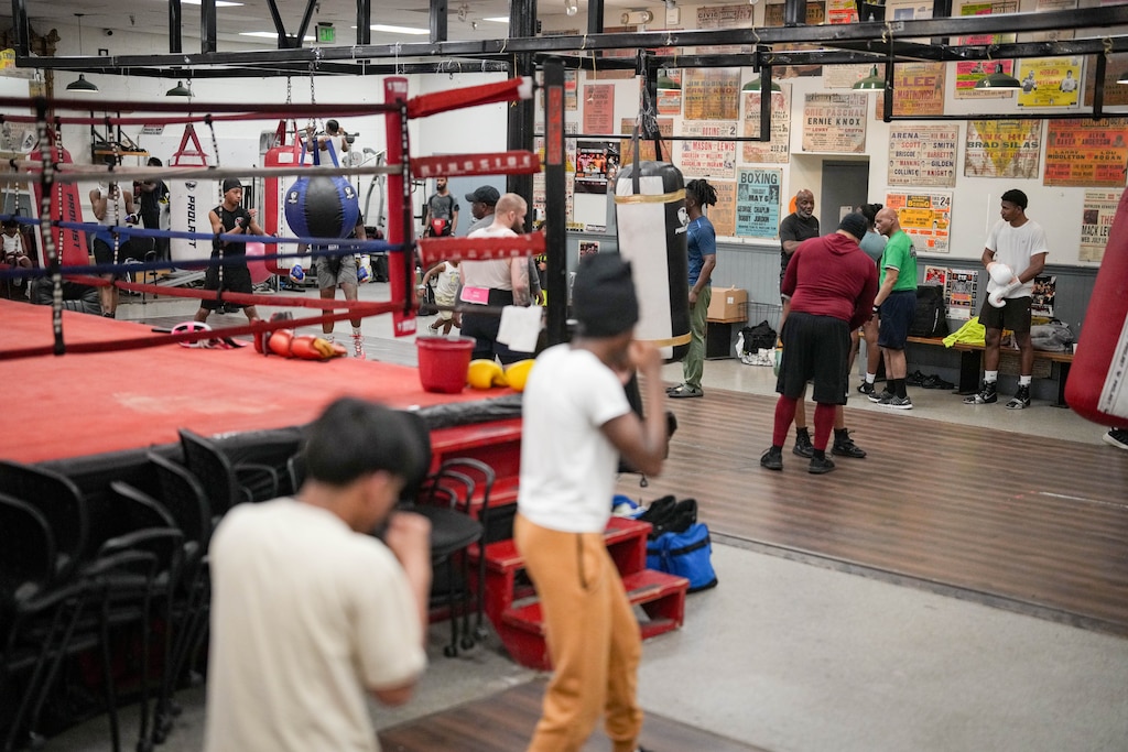 Boxers and coaches train together at the Mack Lewis Boxing Gym in Baltimore, Md. on Tuesday, April 14, 2026.