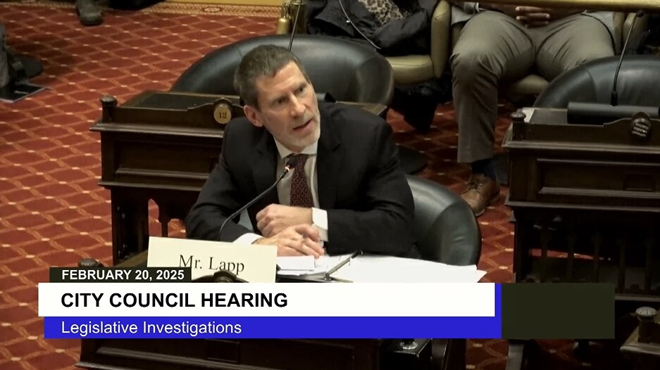 The People’s Counsel David S. Lapp testified Thursday, Feb. 20, 2025, during a Baltimore City Council committee about BGE rate increases, the high bills and winter shut-offs.