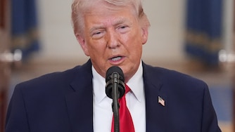 President Donald Trump speaks about the Iran war from the Cross Hall of the White House on Wednesday, April 1, 2026, in Washington. (AP Photo/Alex Brandon, Pool)