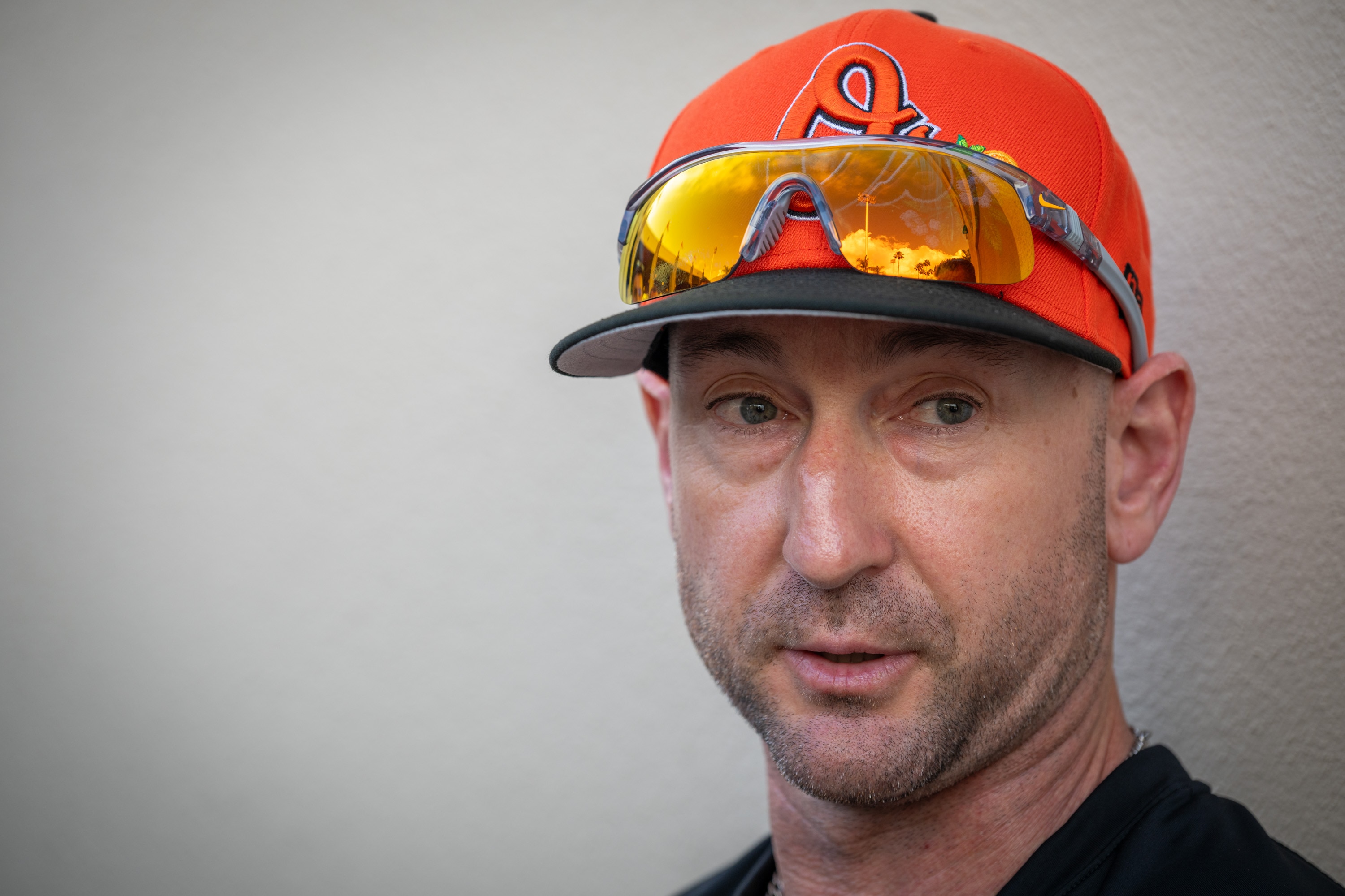 Orioles manager Craig Albernaz speaks to the media on the second day of spring training on Feb. 12.