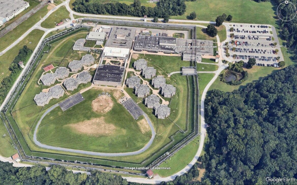 A satellite image of Maryland Correctional Institution - Jessup in Anne Arundel County.