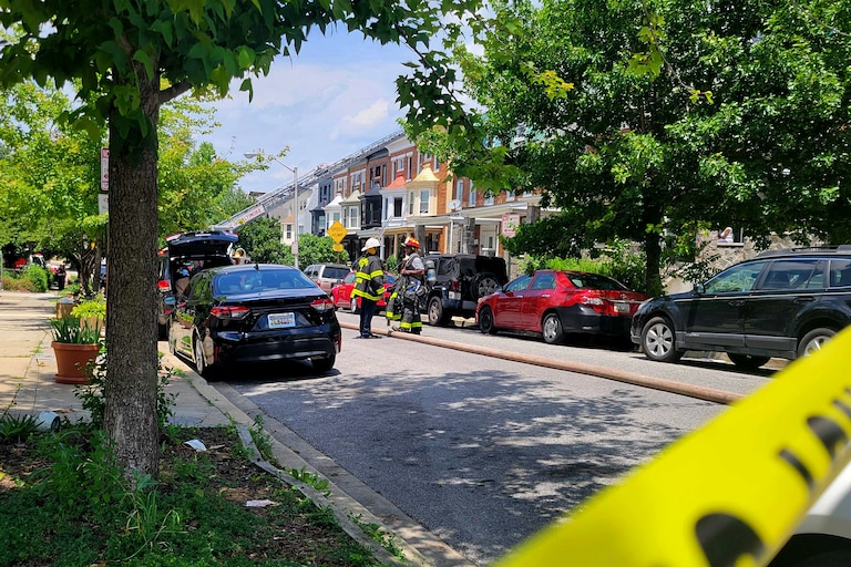 The Baltimore City Fire Department responds to a 3-alarm fire on the 2500 block of Brookfield Avenue in Reservoir Hill on Sunday.