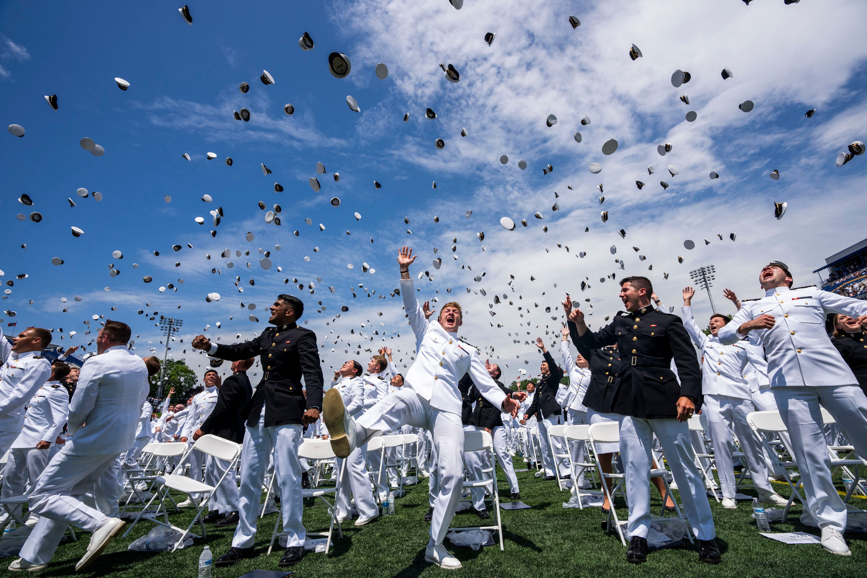 Scenes from the closing of the graduation and commissioning ceremony at the Naval Academy on May 24, 2024.