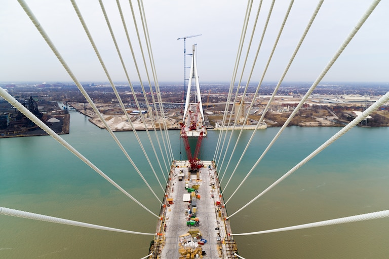 Gordie Howe International Bridge progress, February 2024.