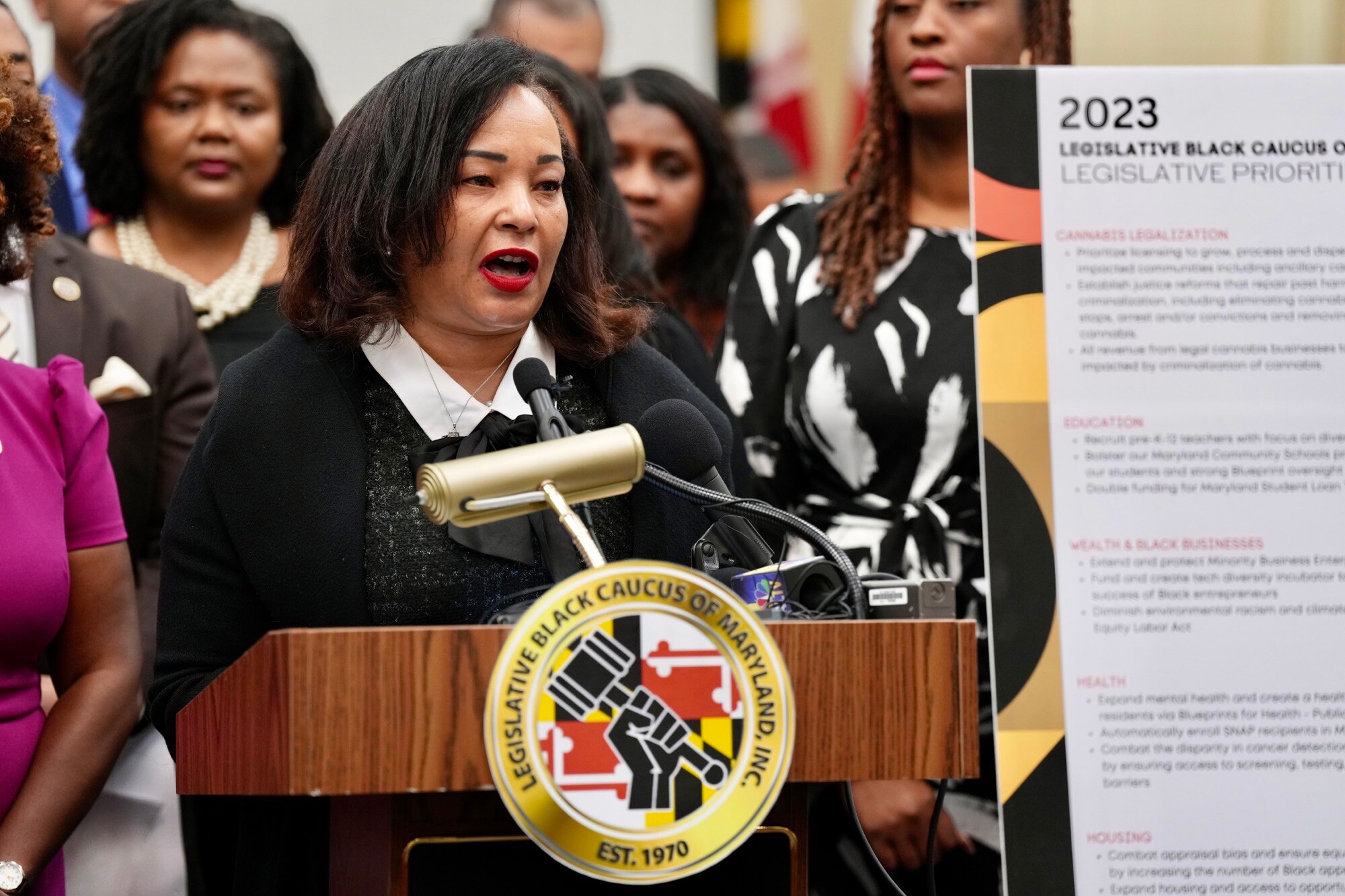 Maryland State Senator Jill Carter speaks on cannabis legalization during the legislative Black caucus of Maryland meeting on January 25, 2023 at the House of Delegates.