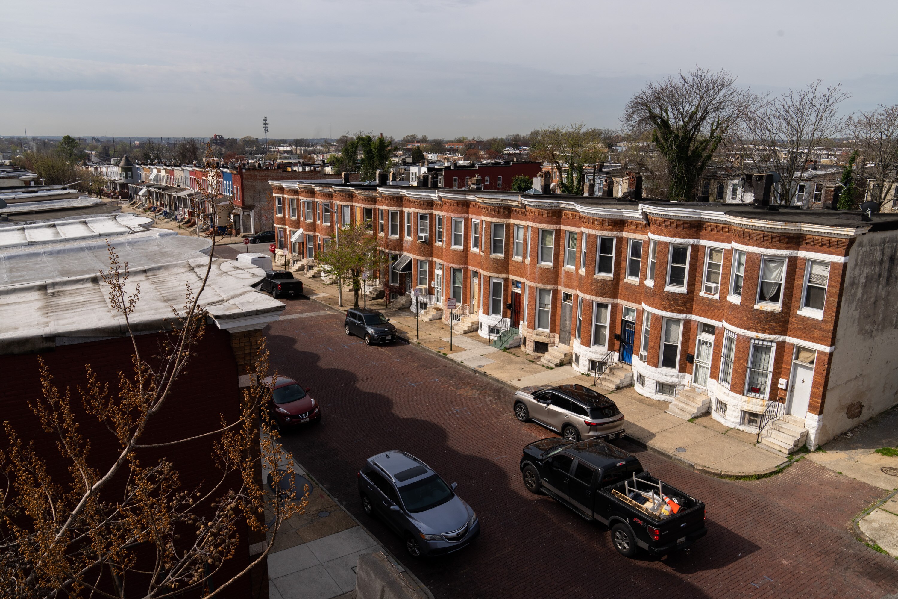 The view from the third floor of one of Rising Housing’s properties in West Baltimore that will become a commercialized space called Java and Joists, as seen on Tuesday, April 9, 2024.