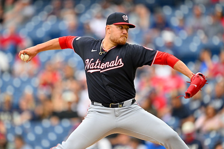 Washington Nationals starter Cade Cavalli pitches during the first inning against the Cleveland Guardians.