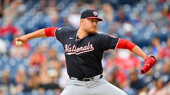 Washington Nationals starter Cade Cavalli pitches during the first inning against the Cleveland Guardians.