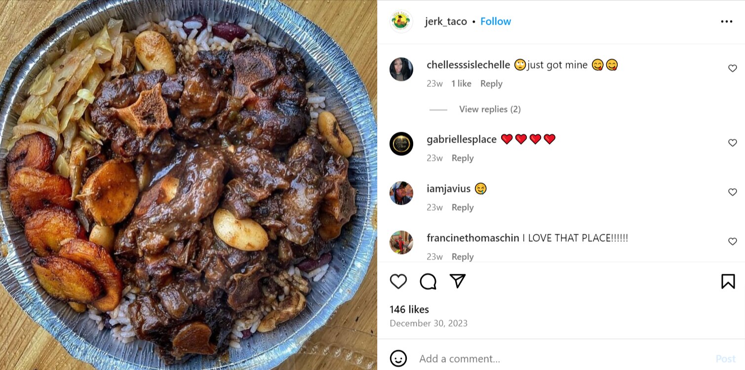 A dish from Jerk Taco. The fusion eatery is moving from Hampden to Waverly