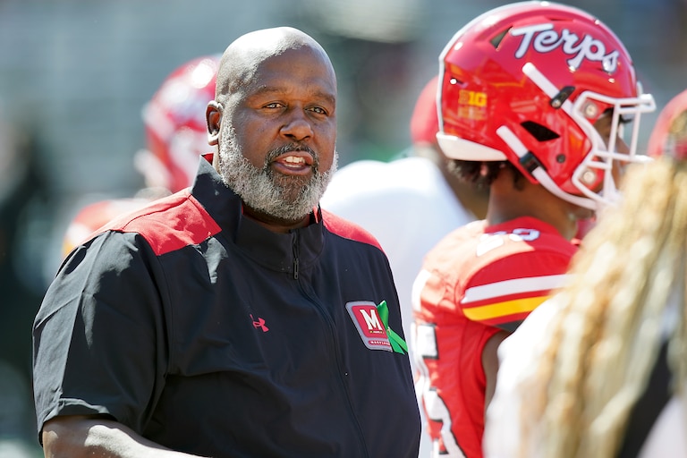 COLLEGE PARK, MD, SPET. 2 2023--University of Maryland Head Coach Mike Locksley during a 38-6 Victory over Towson University..