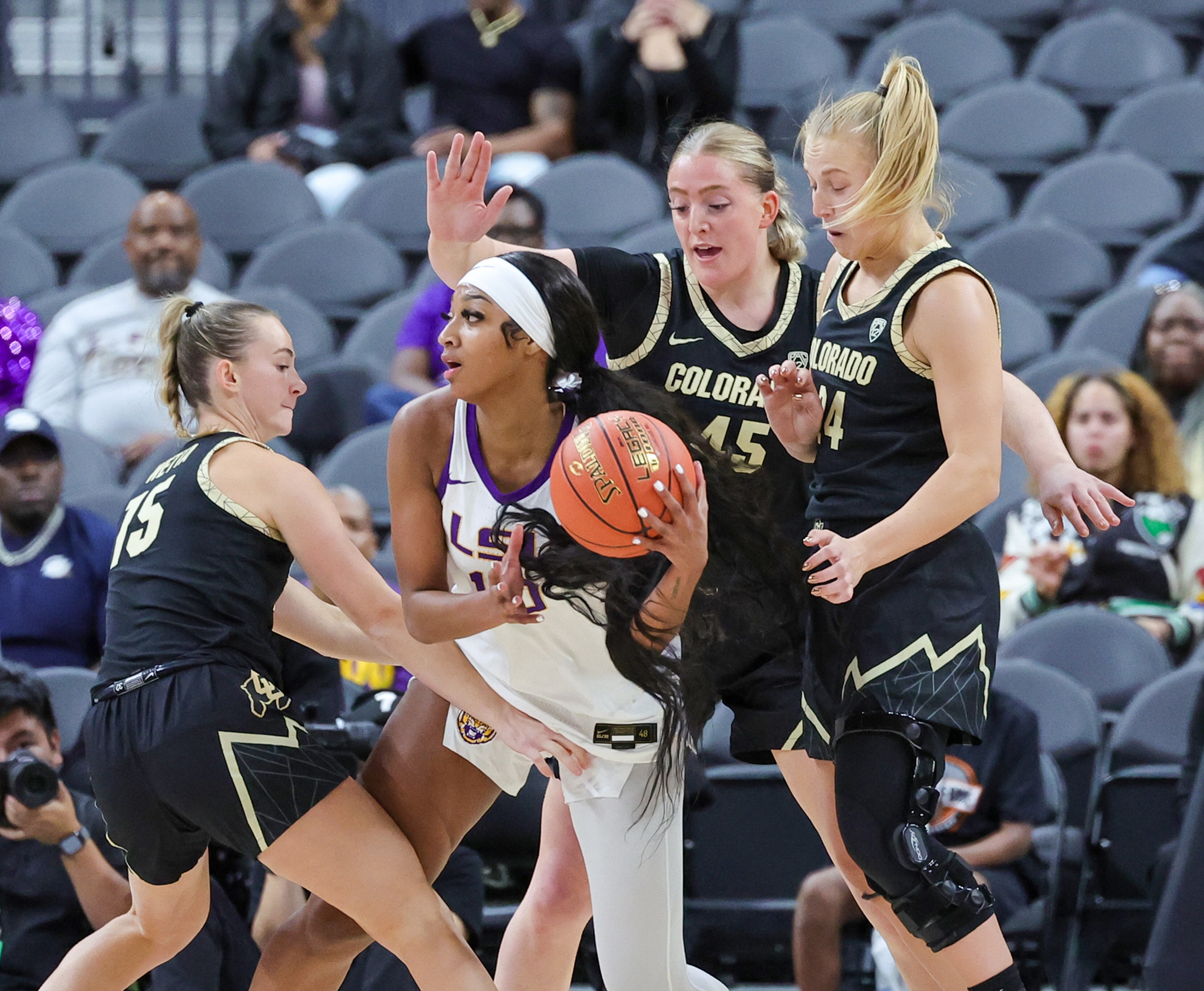 Angel Reese, pictured against Colorado, posted 25 points and 14 rebounds Sunday against Northwestern State.