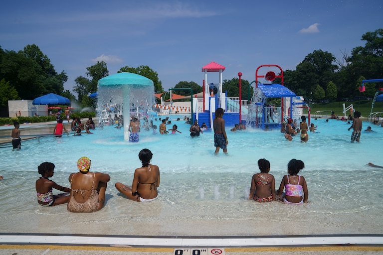 Families brought their children to cool down at Druid Hill Park Swimming Pool in Baltimore, MD on June 23, 2025.