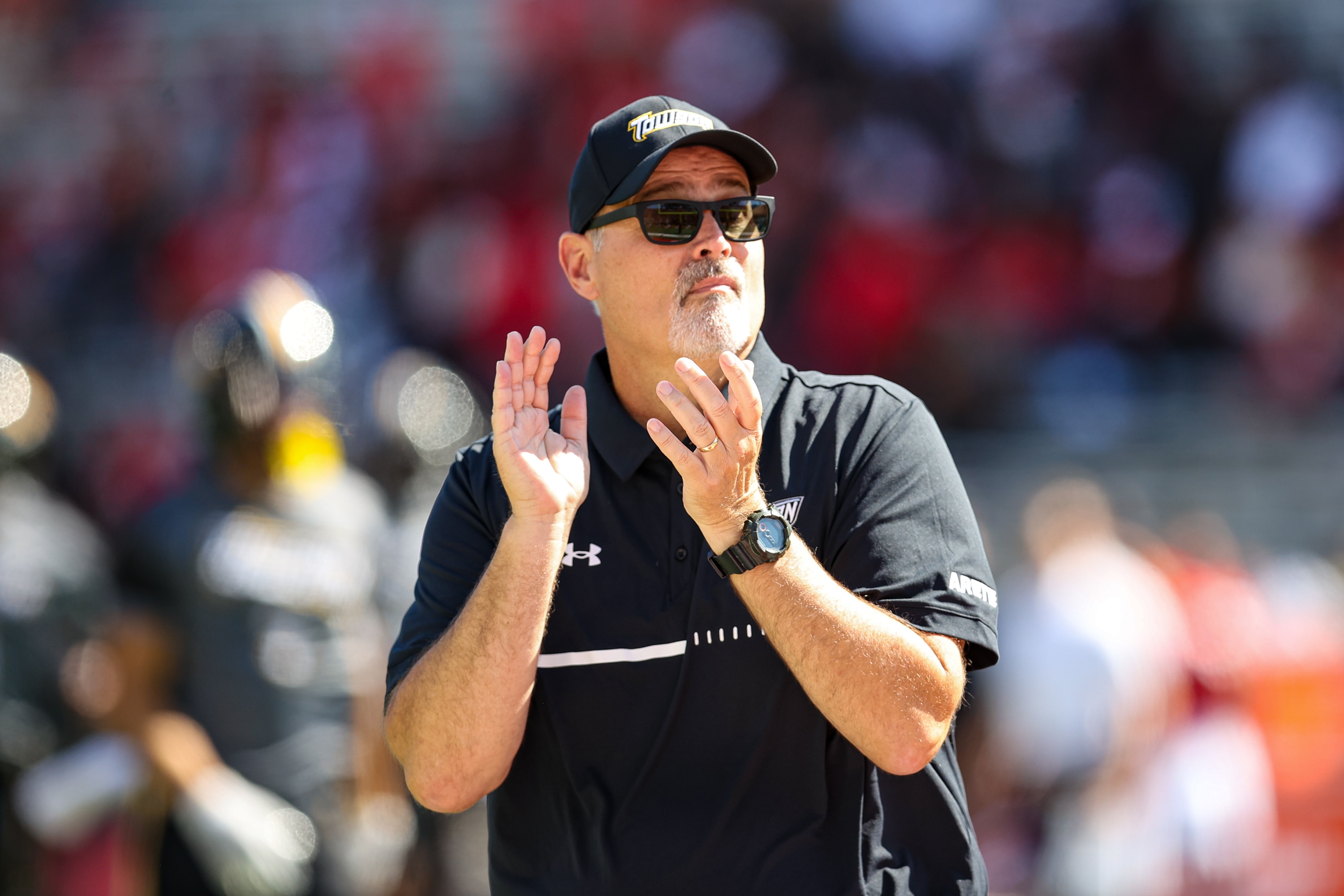 Towson coach Pete Shinnick, pictured earlier in the season, saw his team score 34 consecutive points in a road win over William & Mary on Saturday.