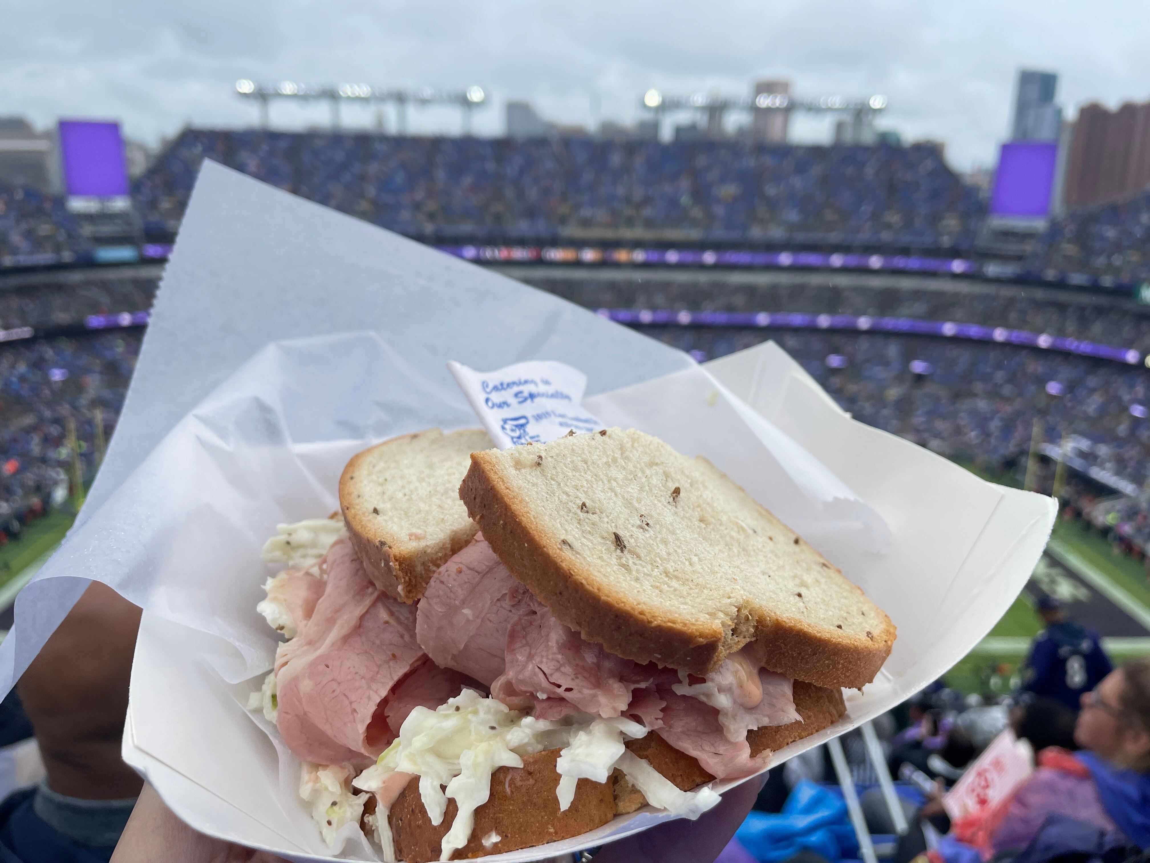 Visitors to M&T Bank Stadium can pick up a Cloak and Dagger sandwich from Attman's Delicatessen, which operates a stand.