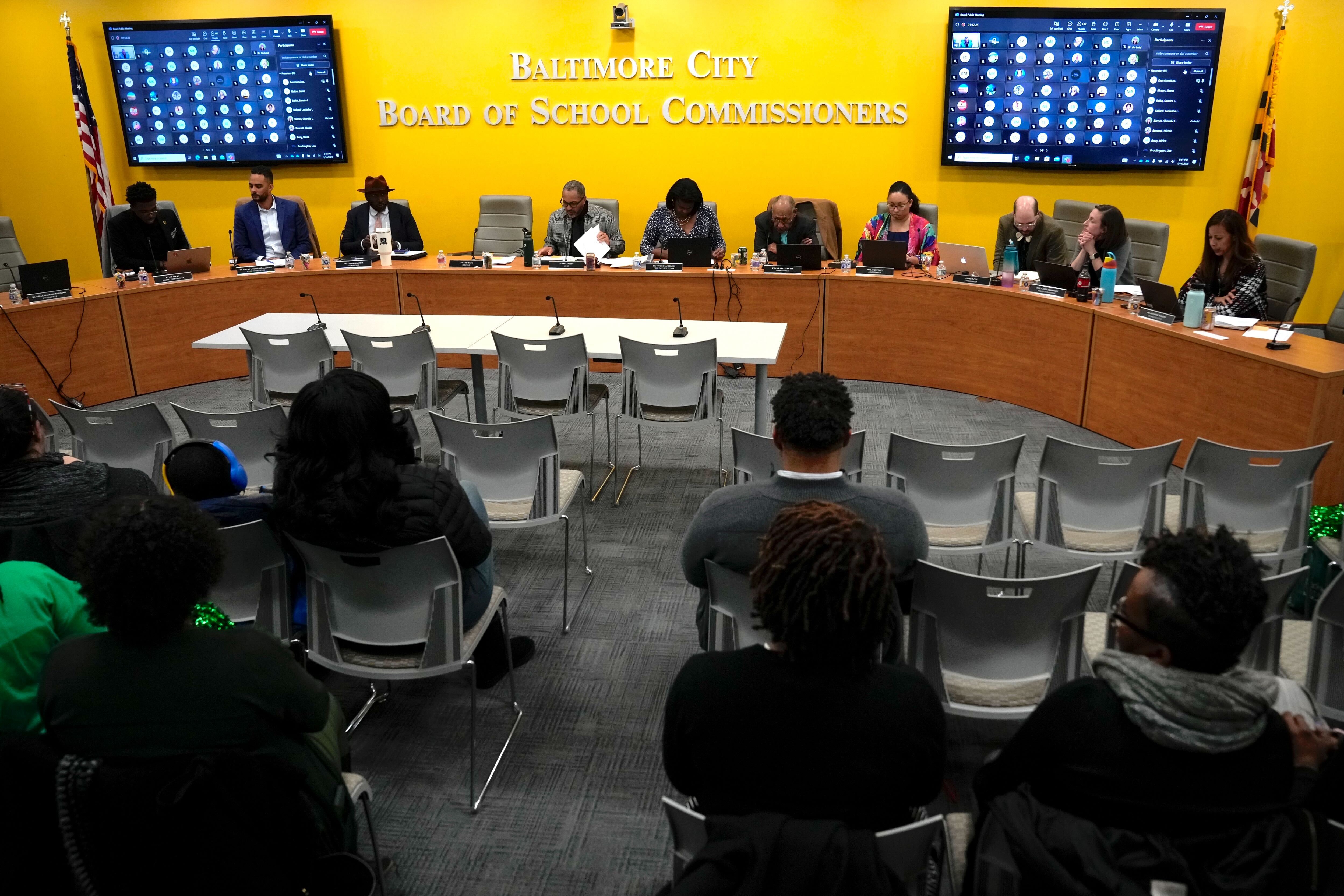 The Baltimore City Board of School Commissioners comes to order at their headquarters on North Ave. on Tuesday, January 14, 2025.