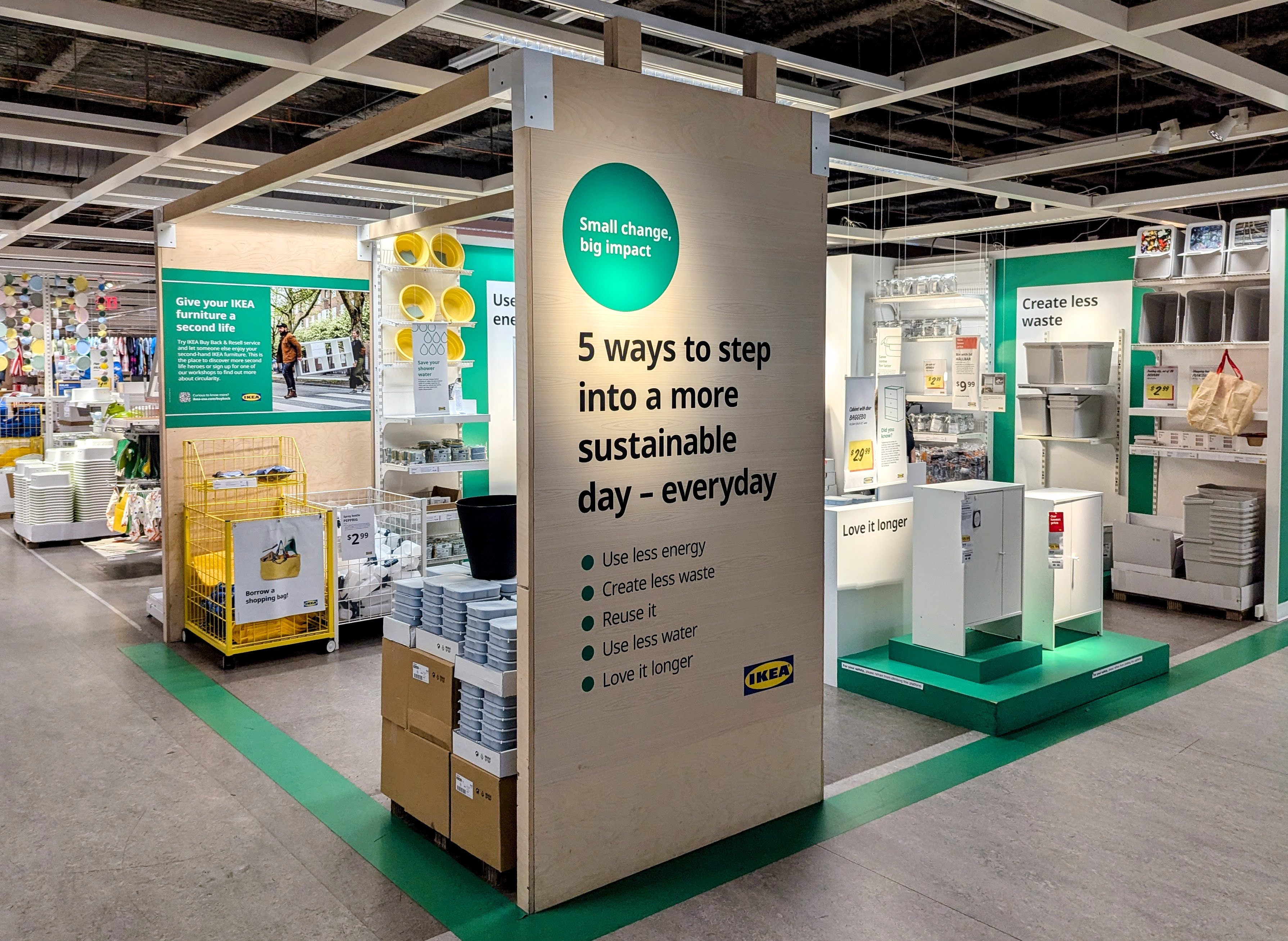 The entrance of the IKEA store in College Park, Maryland on Oct. 2 is filled  with information on the Swedish furniture giants sustainability goals.