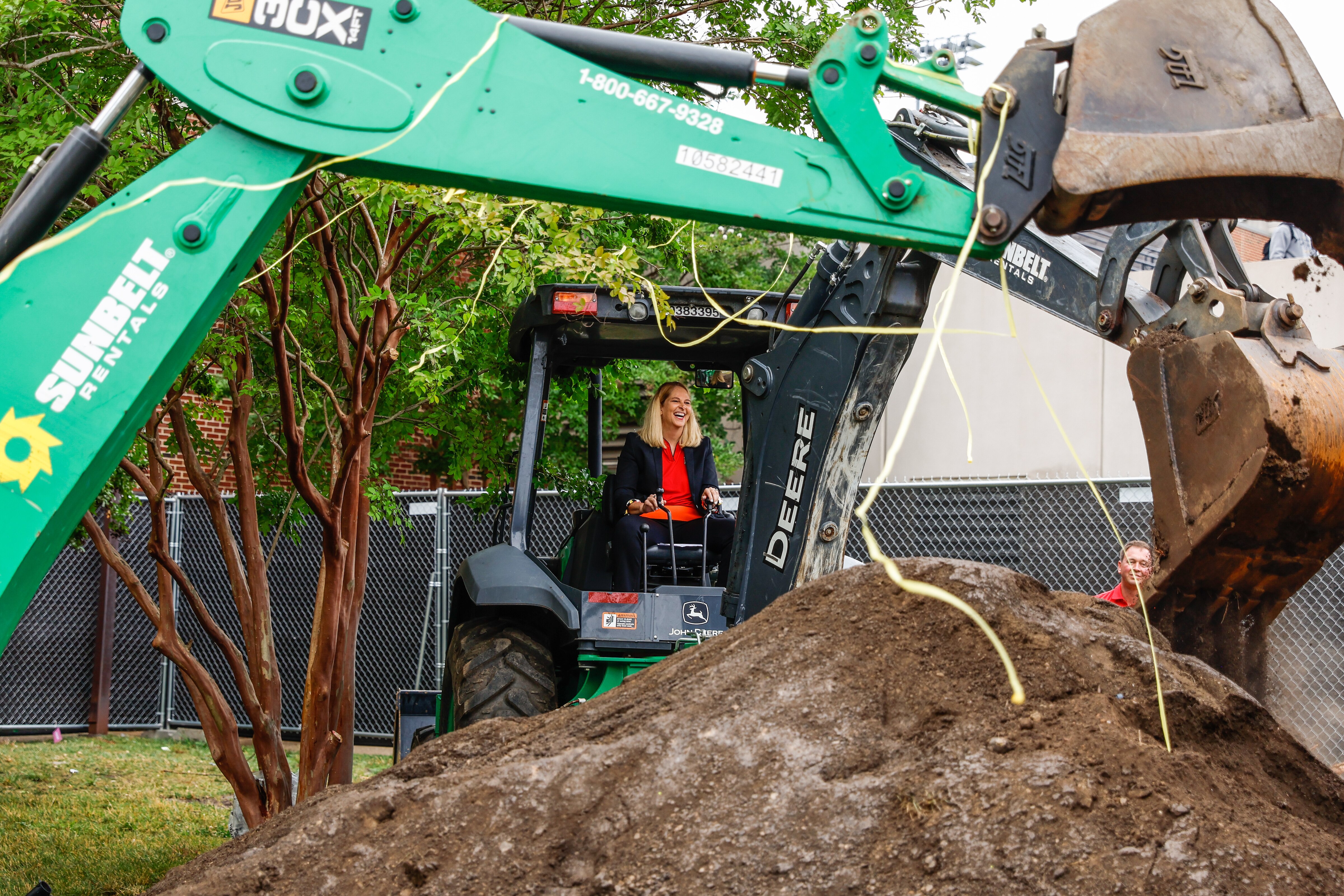 Maryland women’s basketball coach Brenda Frese helps break ground on the Barry P. Gossett Basketball Performance Center at Xfinity Center in College Park, Maryland, on Thursday, June 22, 2023. 
(Photo courtesy of Mackenzie Miles/Maryland Terrapins)